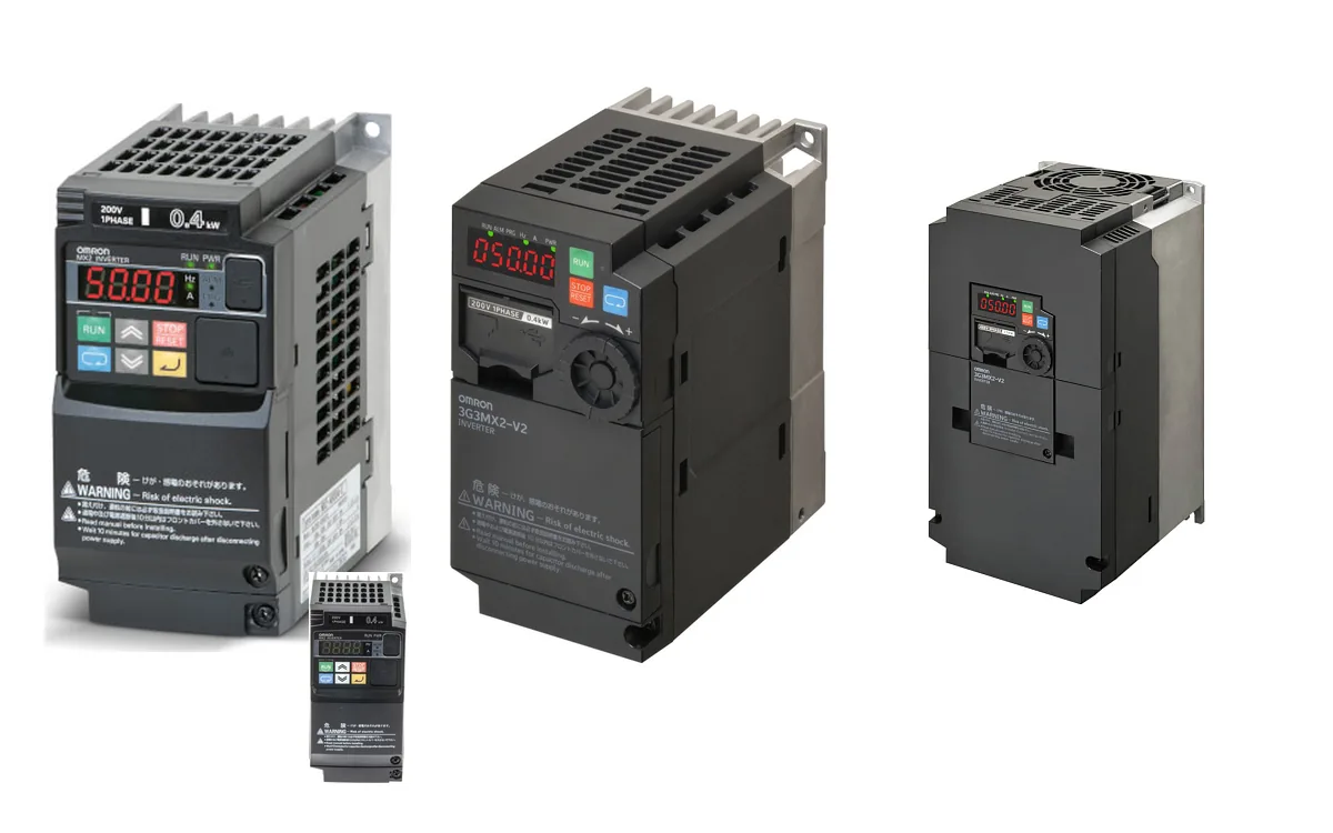 Коллаж частотных преобразователей Omron MX2, RX2 и сервосистем 1S