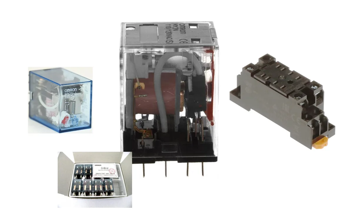 Коллаж промышленных реле Omron MY, G2R, LY и таймеров H3CR